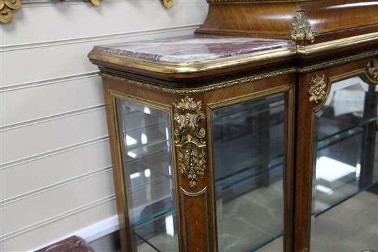 A late 19th century French ormolu mounted and kingwood stepped breakfront vitrine, W.4ft 8in.